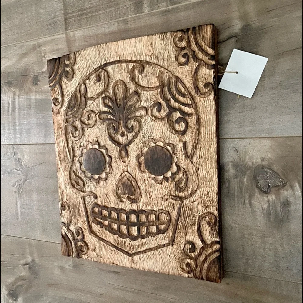 Sugar Skull Carved Wood Wall Art